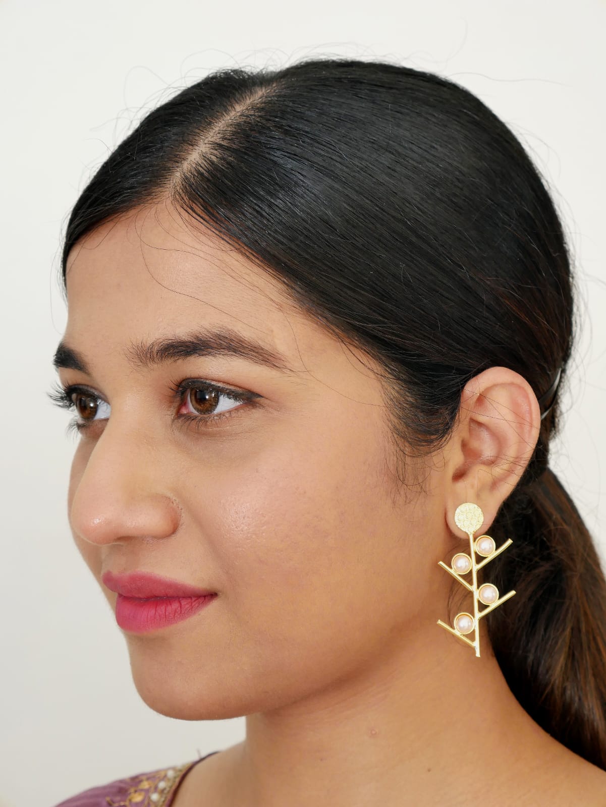 DIVINE PEARL DROP GOLDEN BRASS EARRING