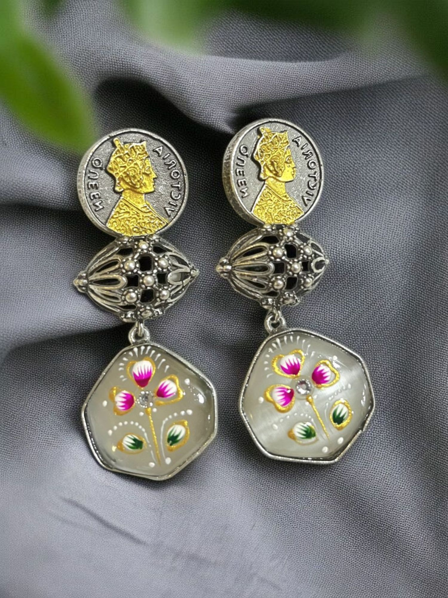 RANG-E-SONA SILVER OXIDISED EARRING