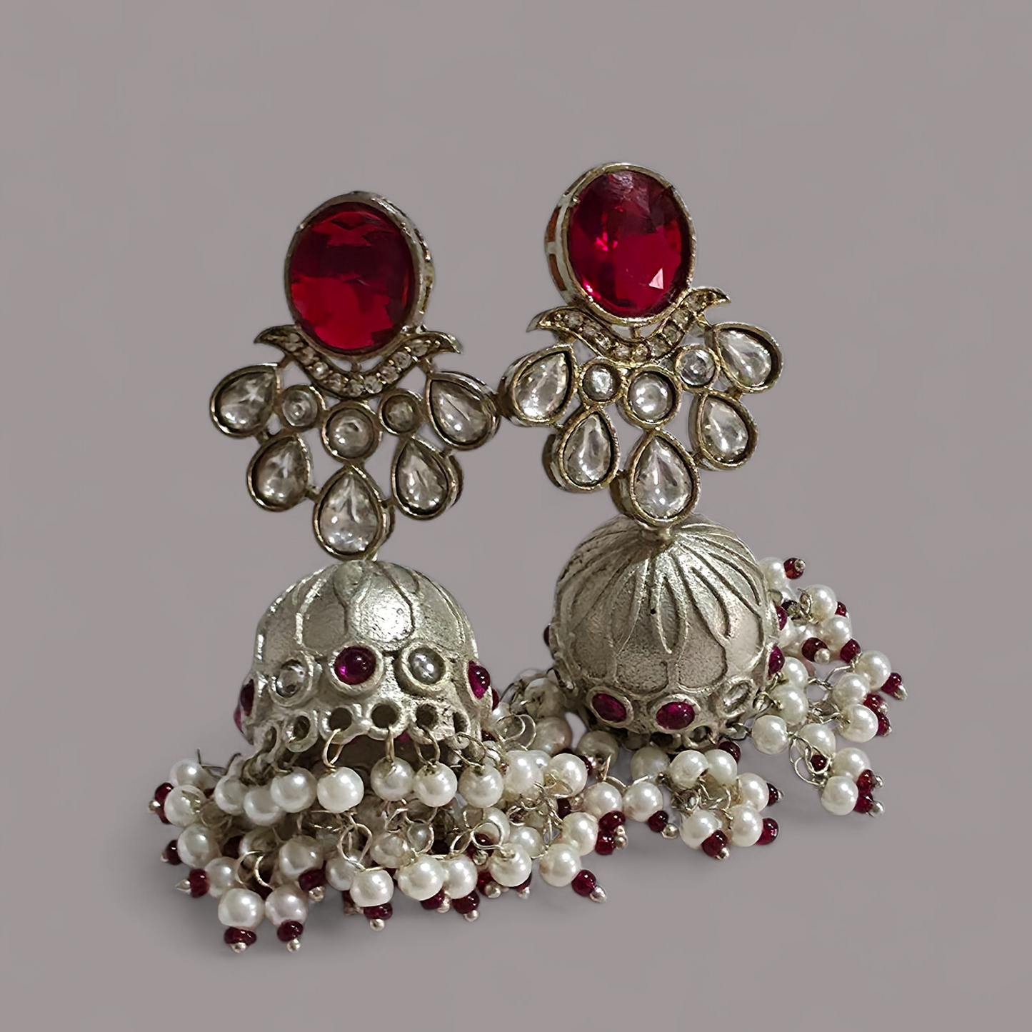 RUBY RADIANCE GERMAN SILVER JHUMKI