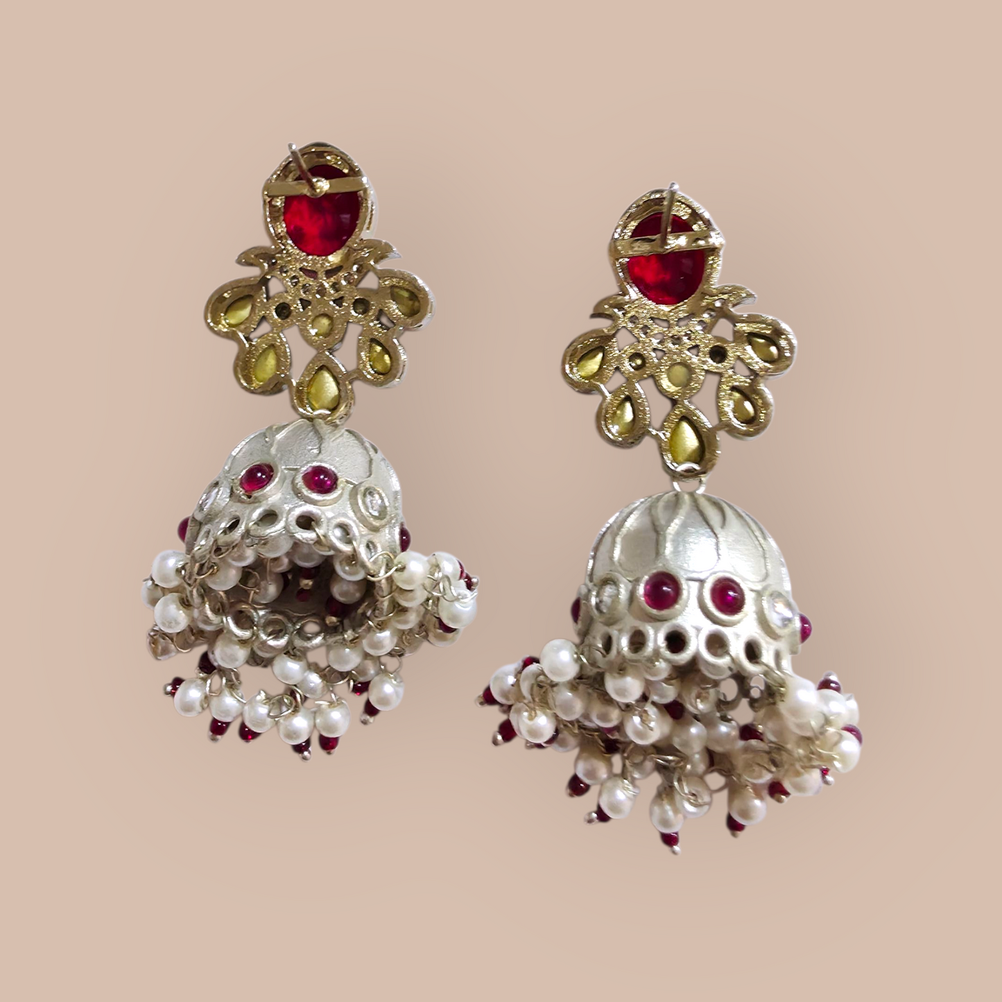 RUBY RADIANCE GERMAN SILVER JHUMKI