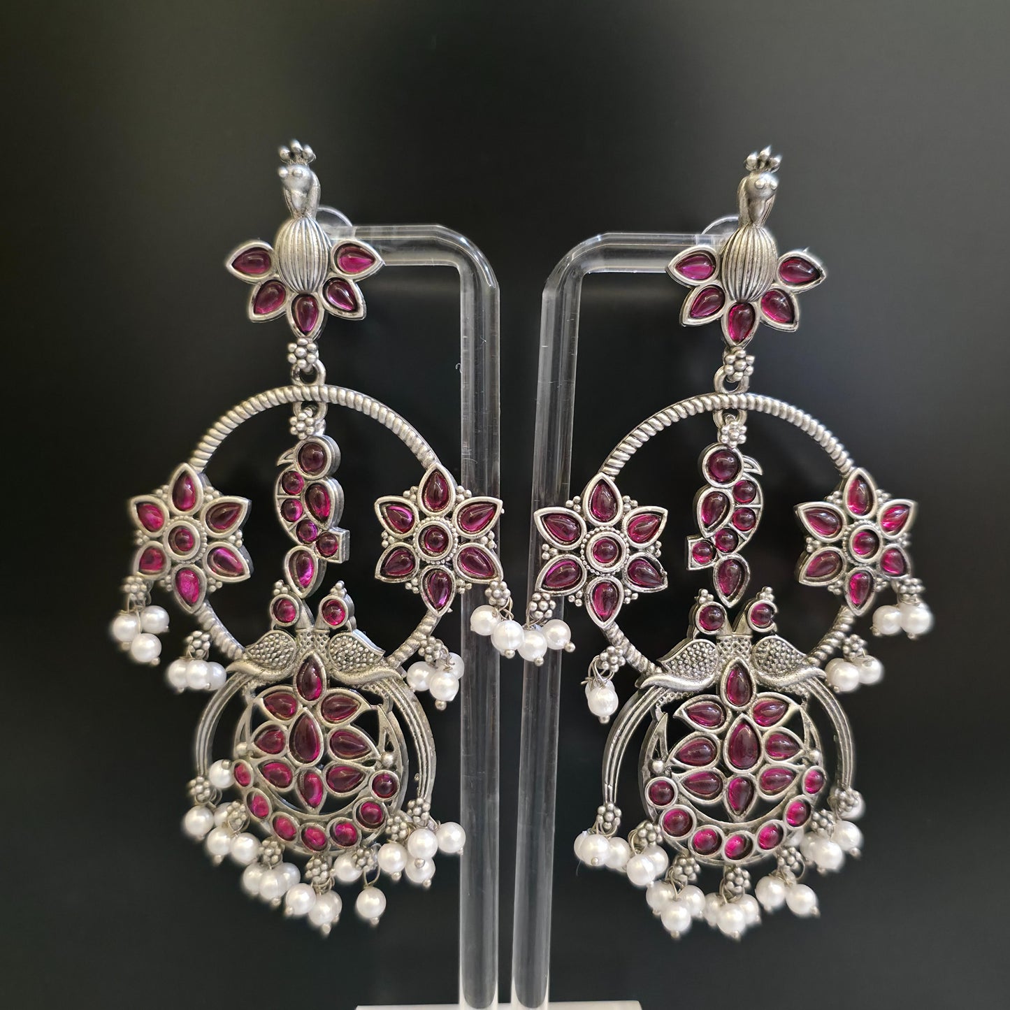 MEENMOR MAROON OXIDISED EARRING