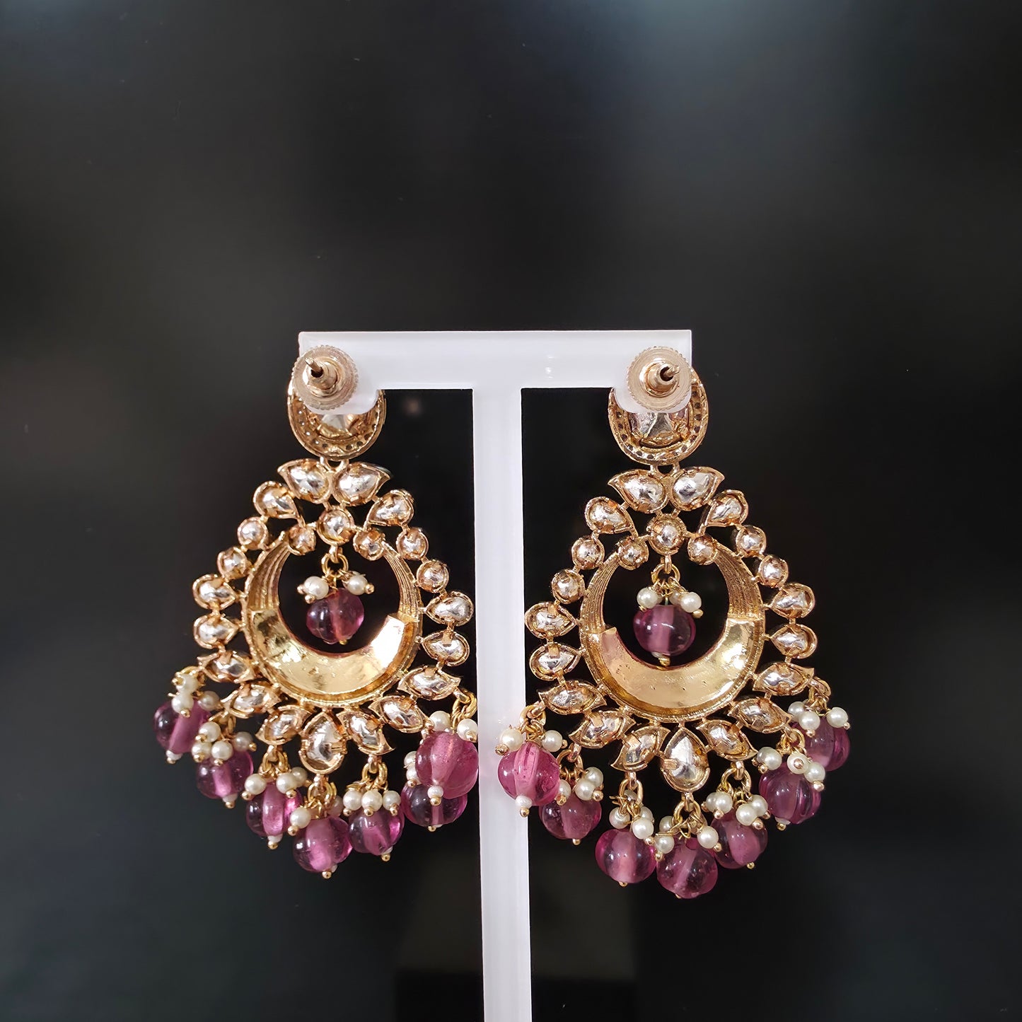 ROYAL JAIPURI PREMIUM MOSSANITE POLKI WITH KUNDAN CHANDBALI