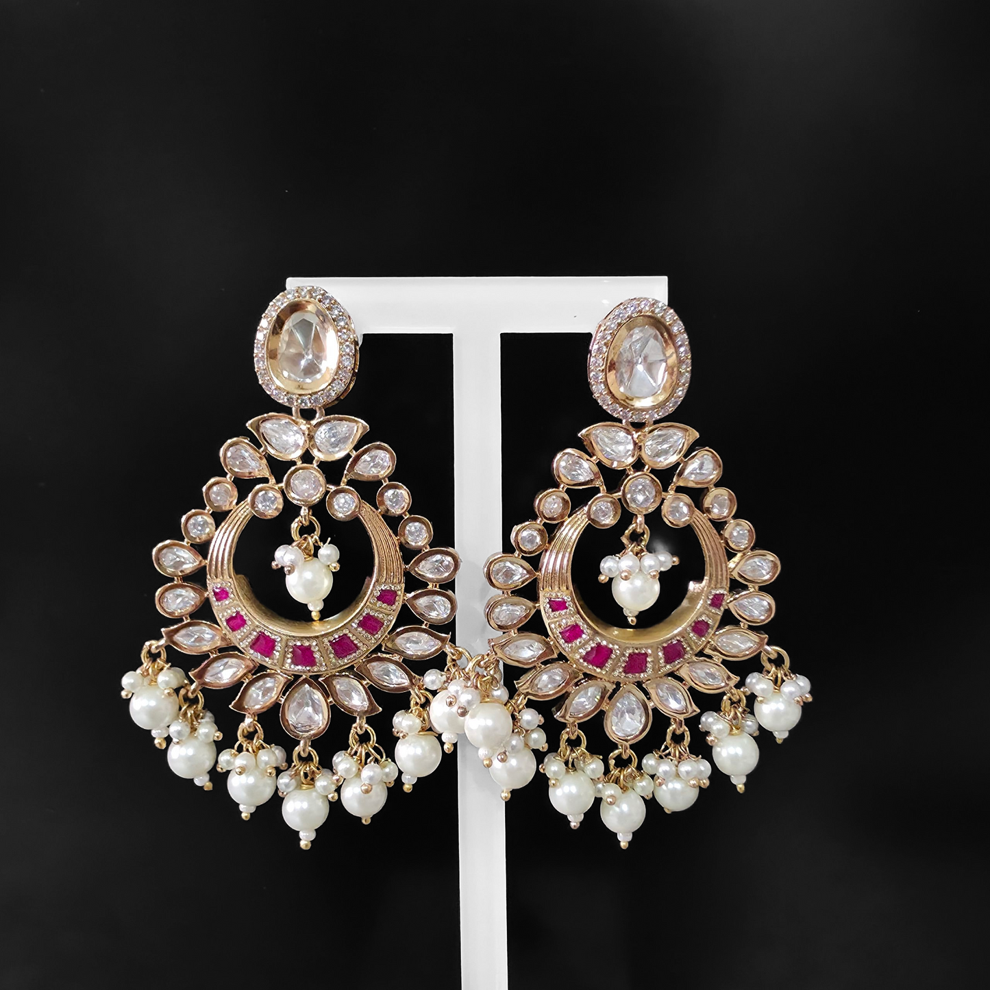 ROYAL JAIPURI PREMIUM MOSSANITE POLKI WITH KUNDAN CHANDBALI