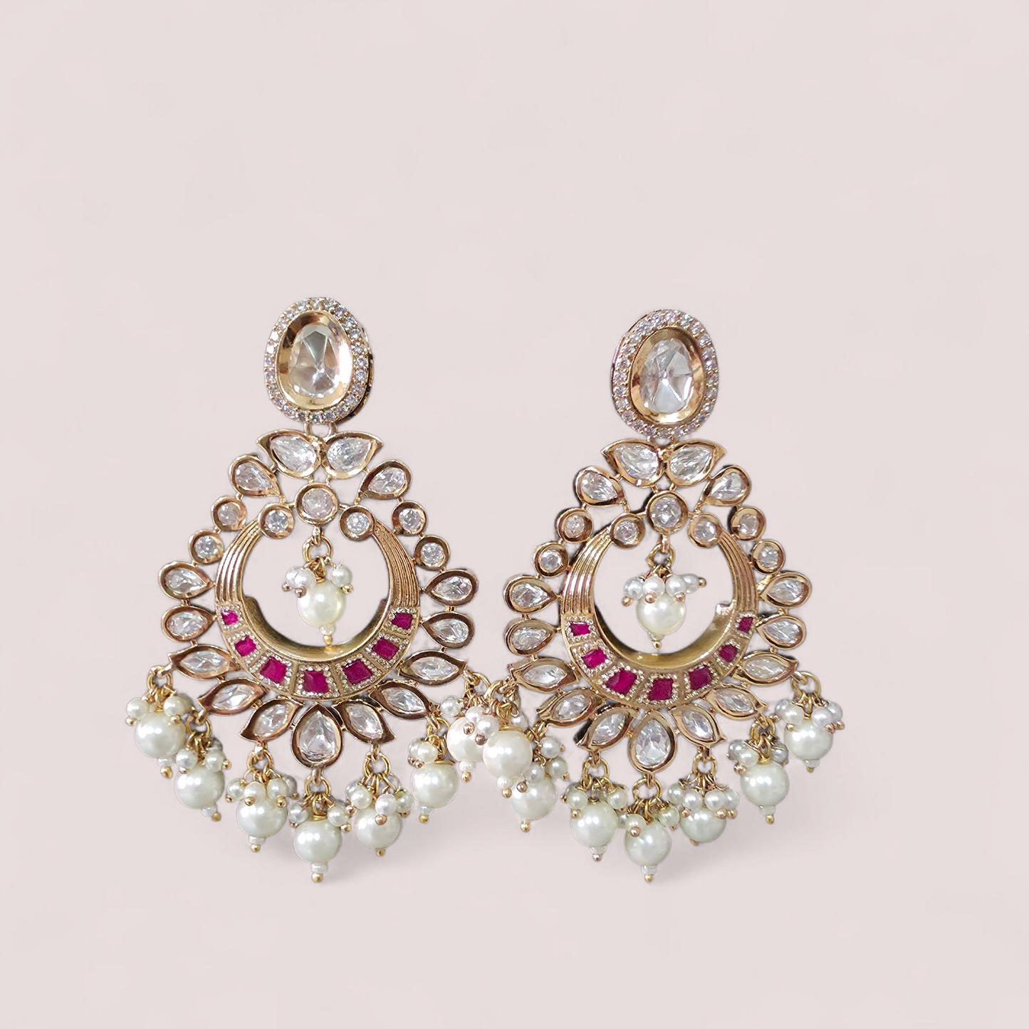 ROYAL JAIPURI PREMIUM MOSSANITE POLKI WITH KUNDAN CHANDBALI