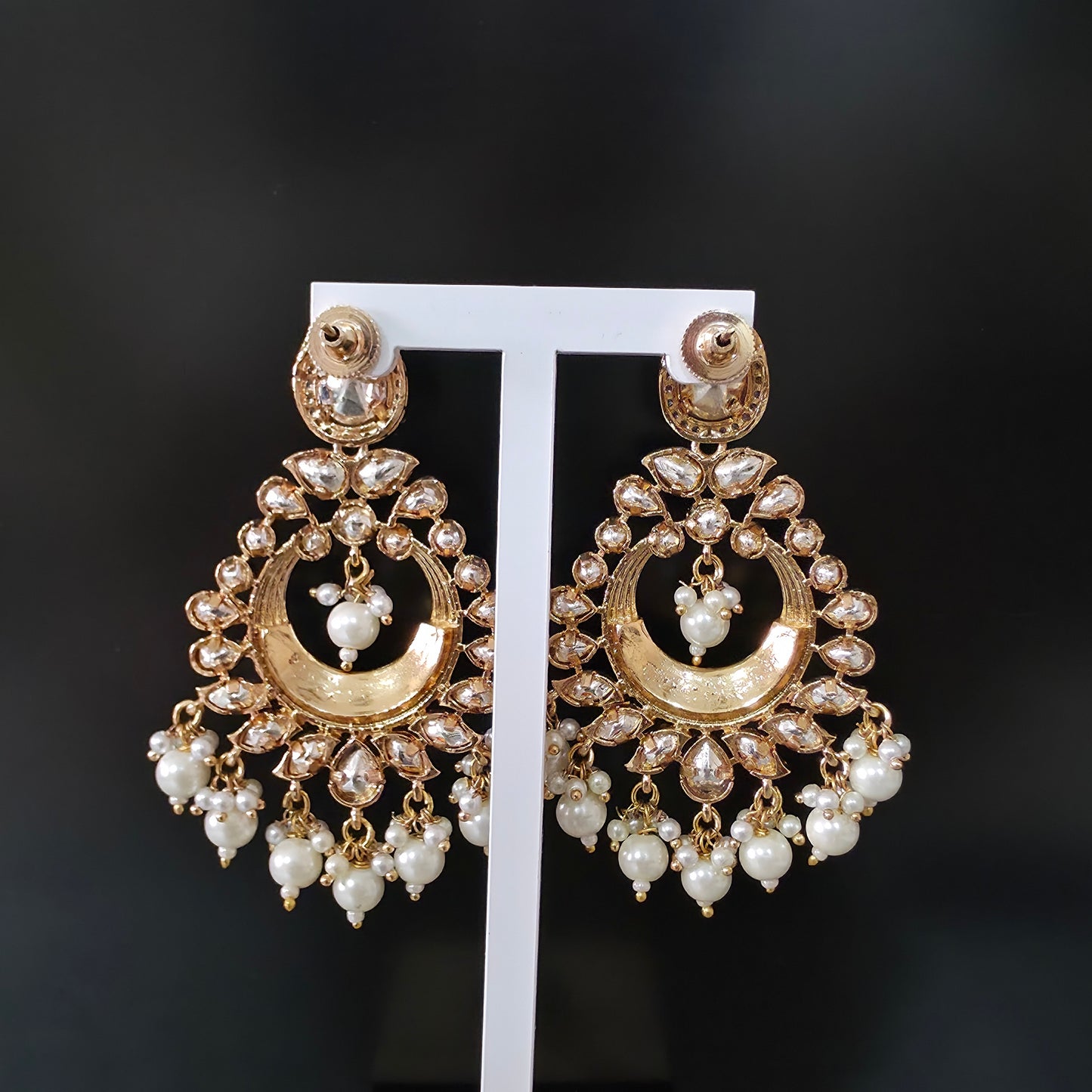 ROYAL JAIPURI PREMIUM MOSSANITE POLKI WITH KUNDAN CHANDBALI