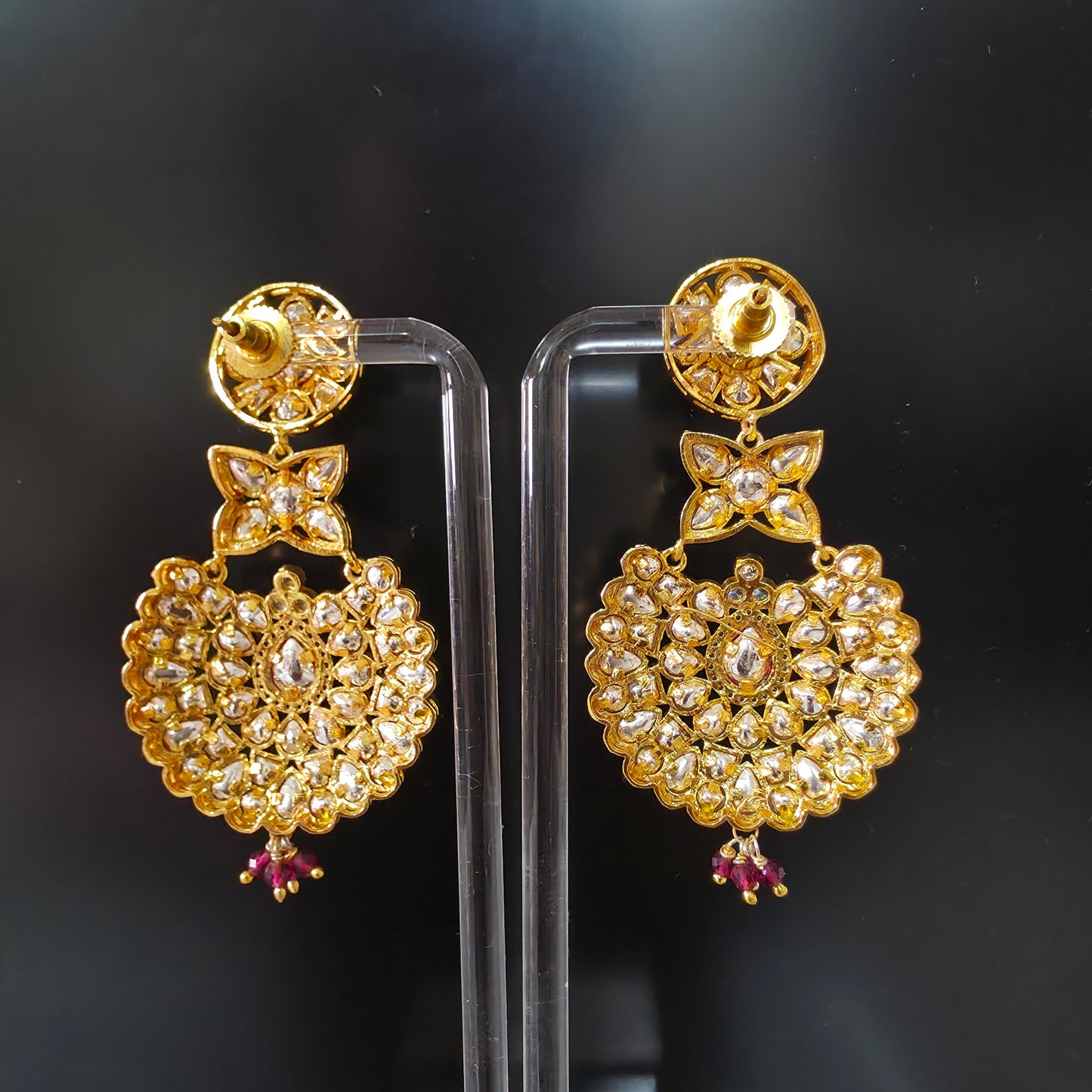 RUBYGLOW PREMIUM MOSSANITE POLKI CHANDBALI
