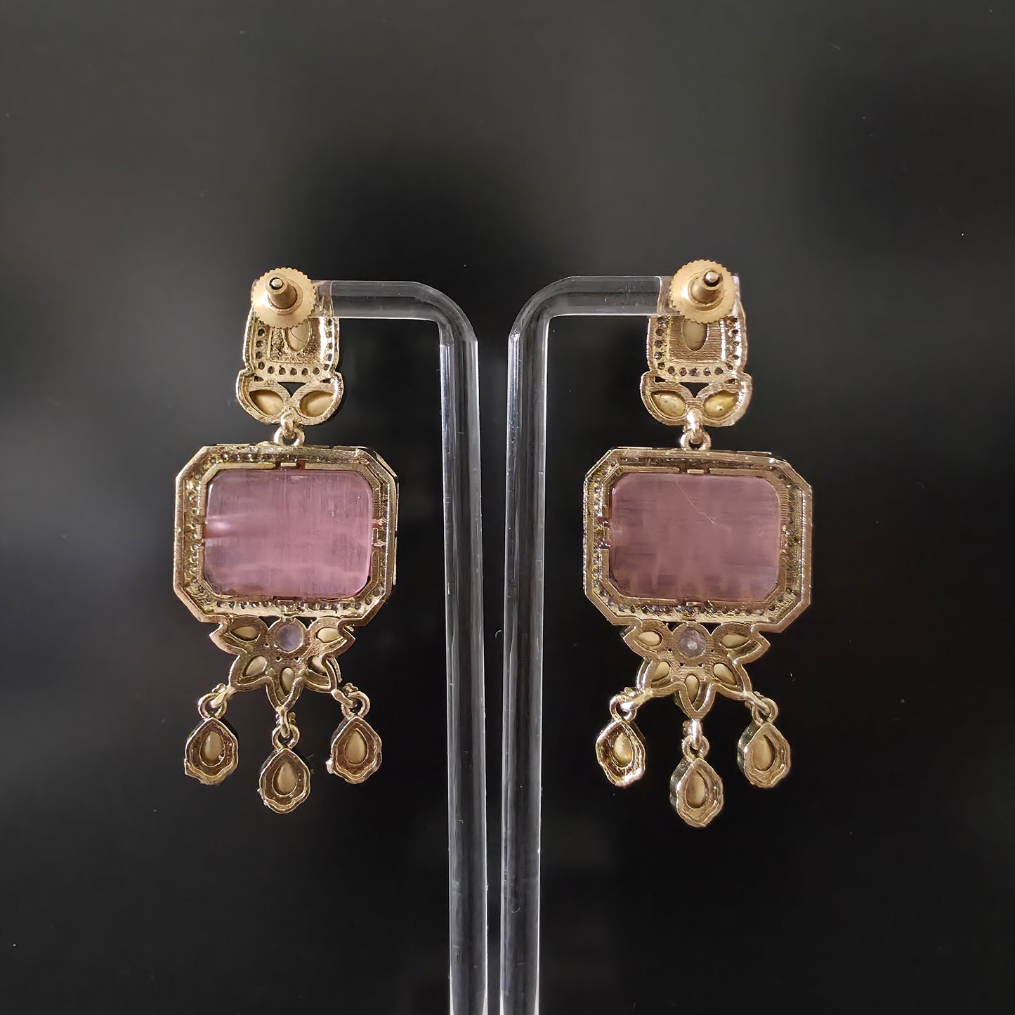 VICTORIAN PINK GOLD PLATED POLKI KUNDAN DANGLER