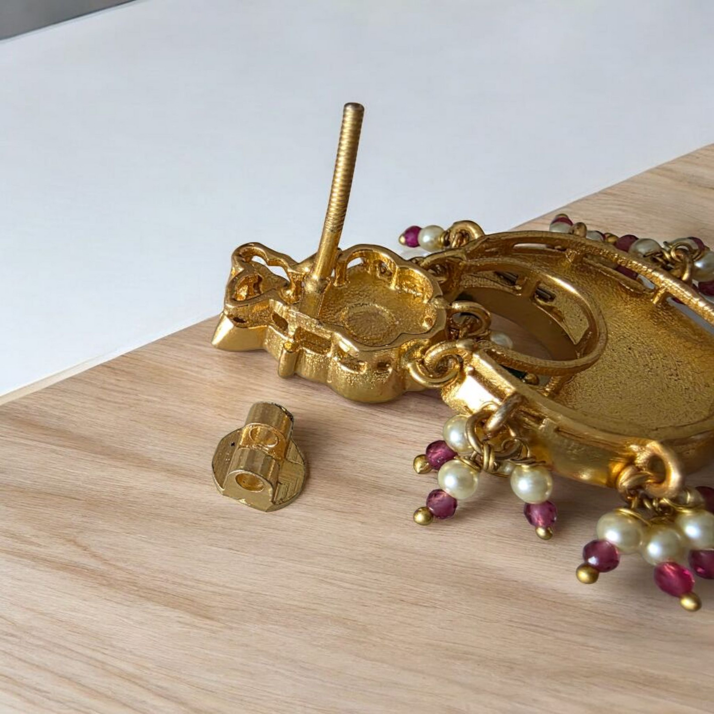 GOLD PLATED JADAU KUNDAN WITH PEARL DROP CHANDBAALI