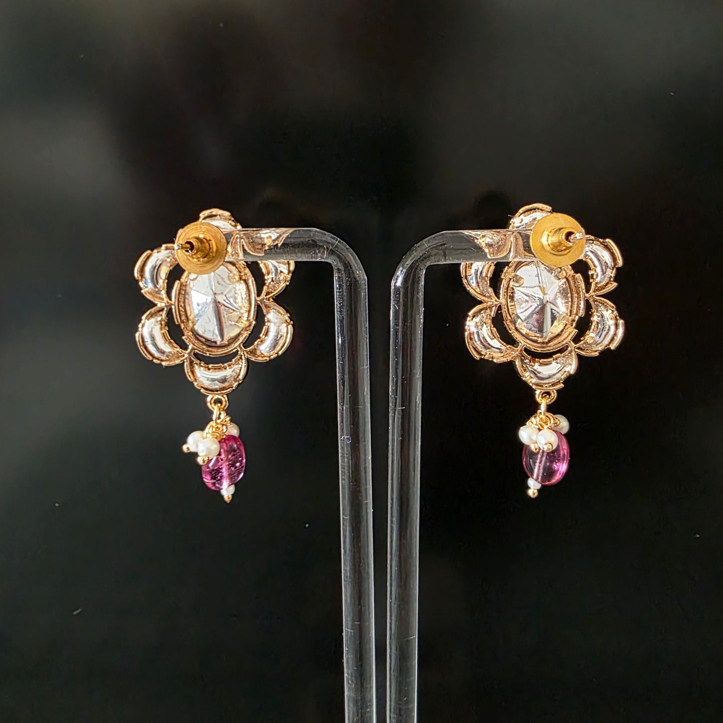 GOLD PLATED UNCUT POLKI STUD EARRING