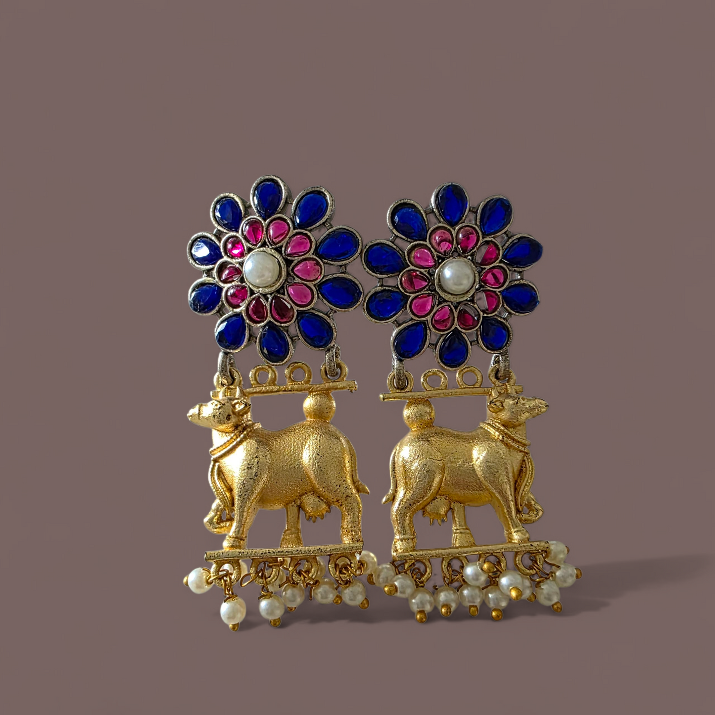 NANDI DUAL TONE SILVER OXIDISED EARRING