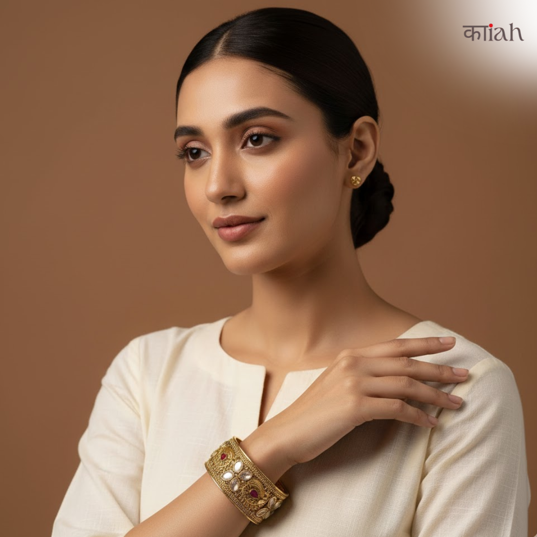 MAT GOLD PLATED KUNDAN ADJUSTABLE BANGLES