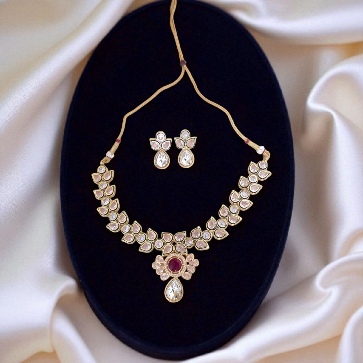 RED RUBY POLKI KUNDAN NECKLASE SET