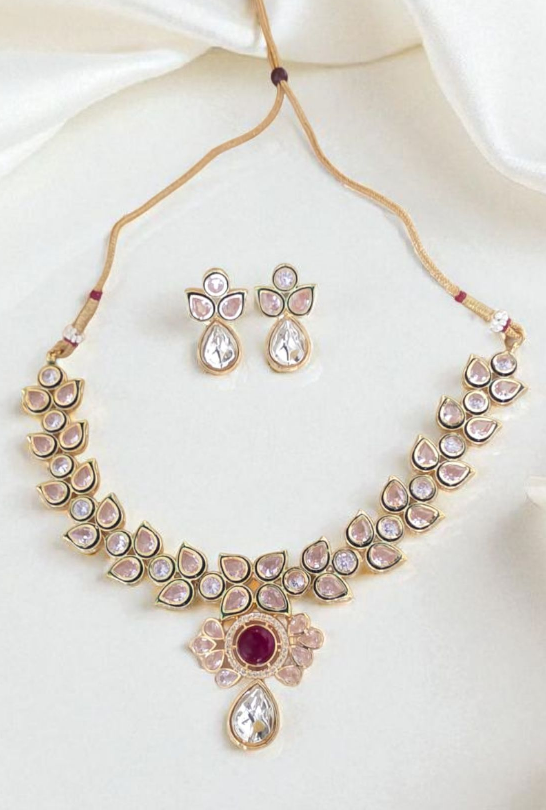 RED RUBY POLKI KUNDAN NECKLASE SET
