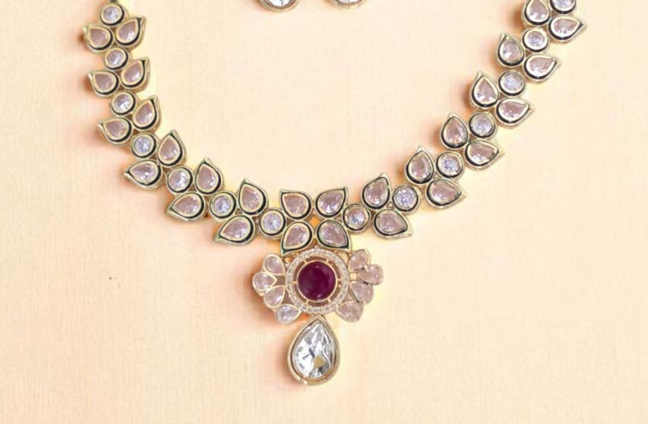 RED RUBY POLKI KUNDAN NECKLASE SET