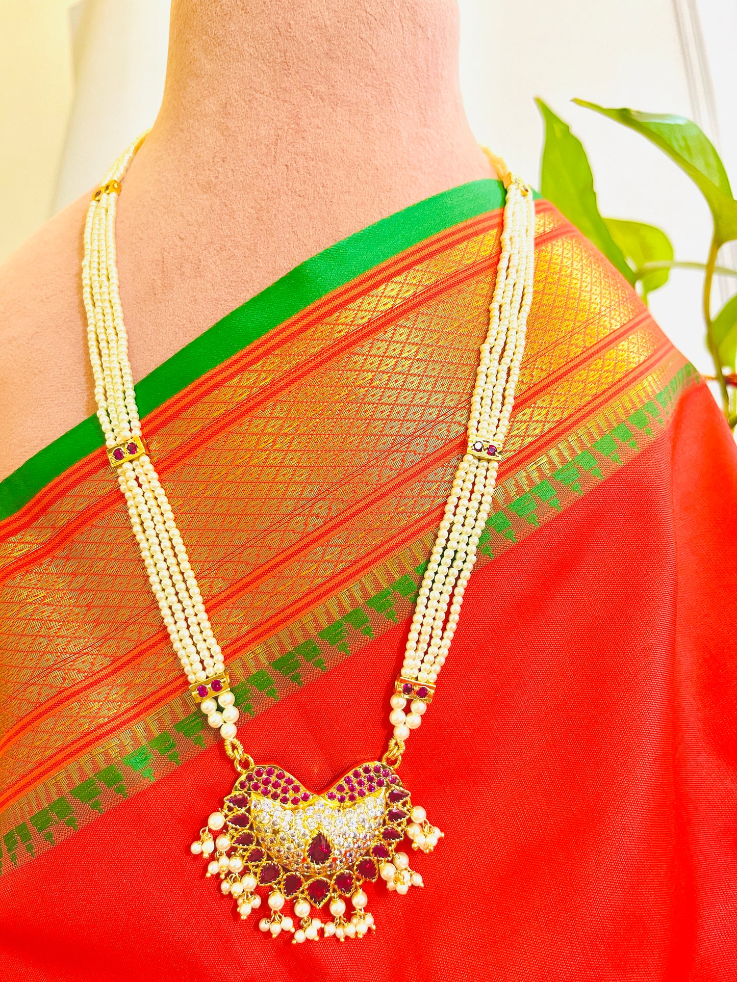 MAHARASHTRIAN TRADITIONAL GOLD PLATED TANMANI LONG NECKLACE- 12 INCH