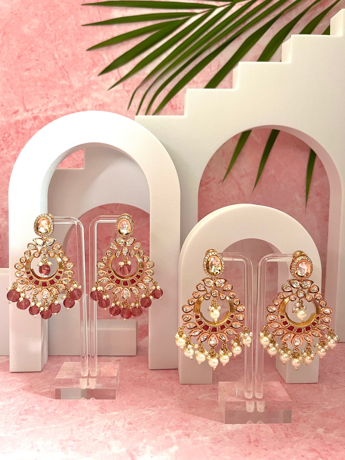 ROYAL JAIPURI PREMIUM MOSSANITE POLKI WITH KUNDAN CHANDBALI