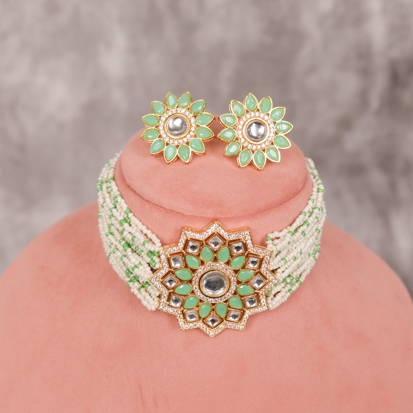 KUNDAN STYLISH PEARL CHOKER NECKLACE SET