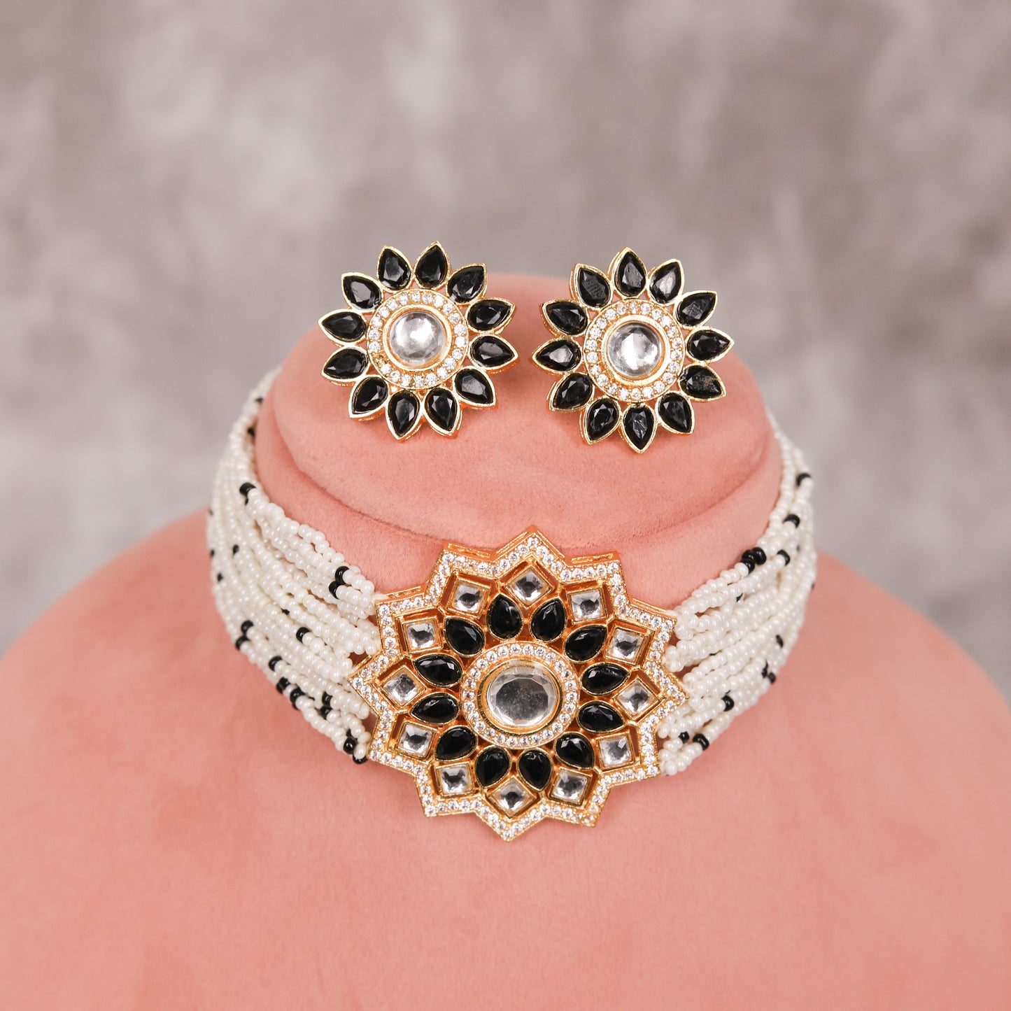KUNDAN STYLISH PEARL CHOKER NECKLACE SET