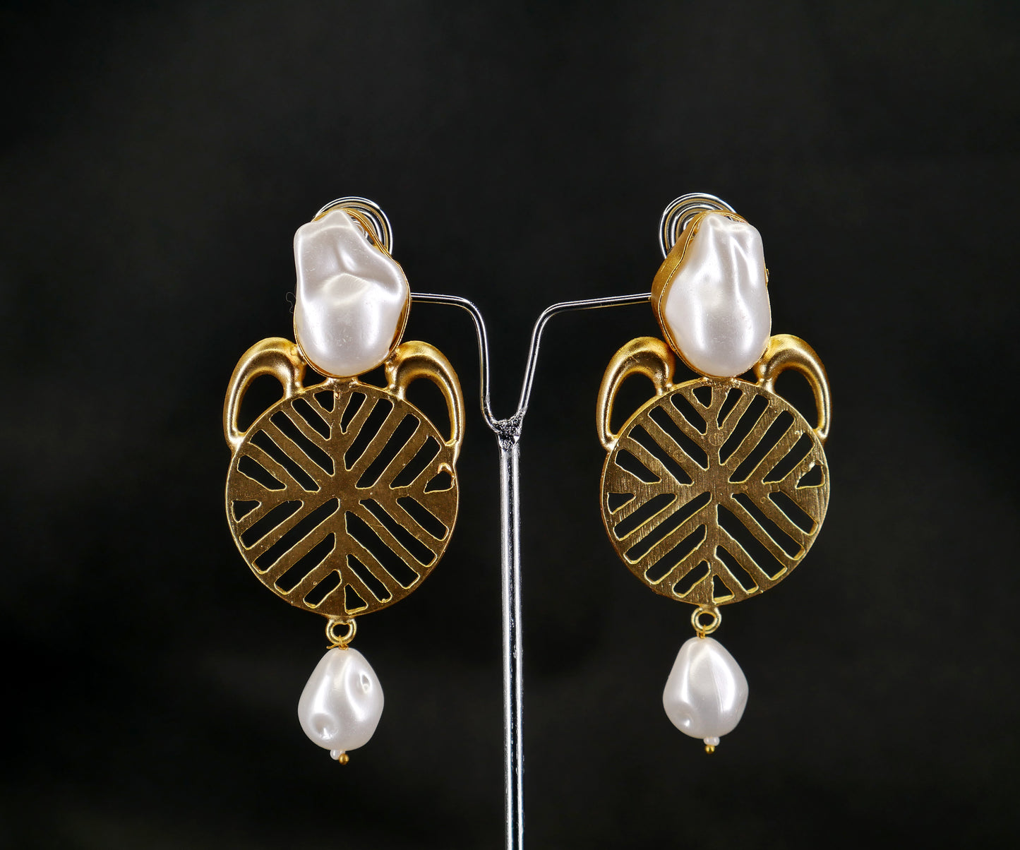 RAW MOTHER OF PEARL INDO-WESTERN GOLDEN BRASS EARRING