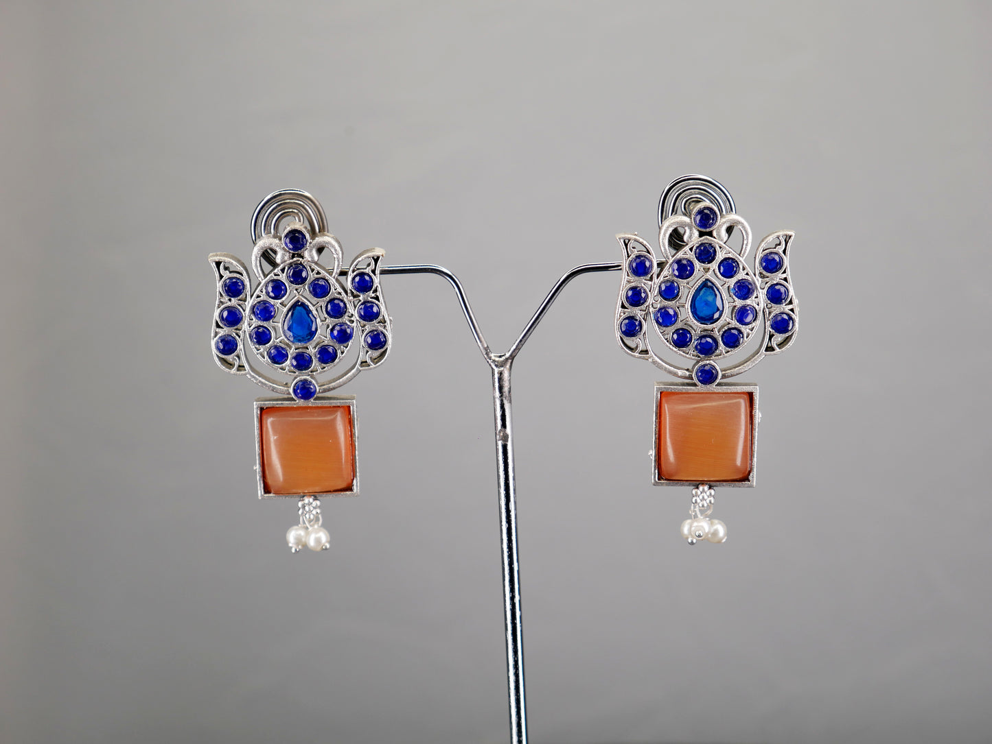 ORANGE MONALISA STONE SILVER REPLICA EARRING