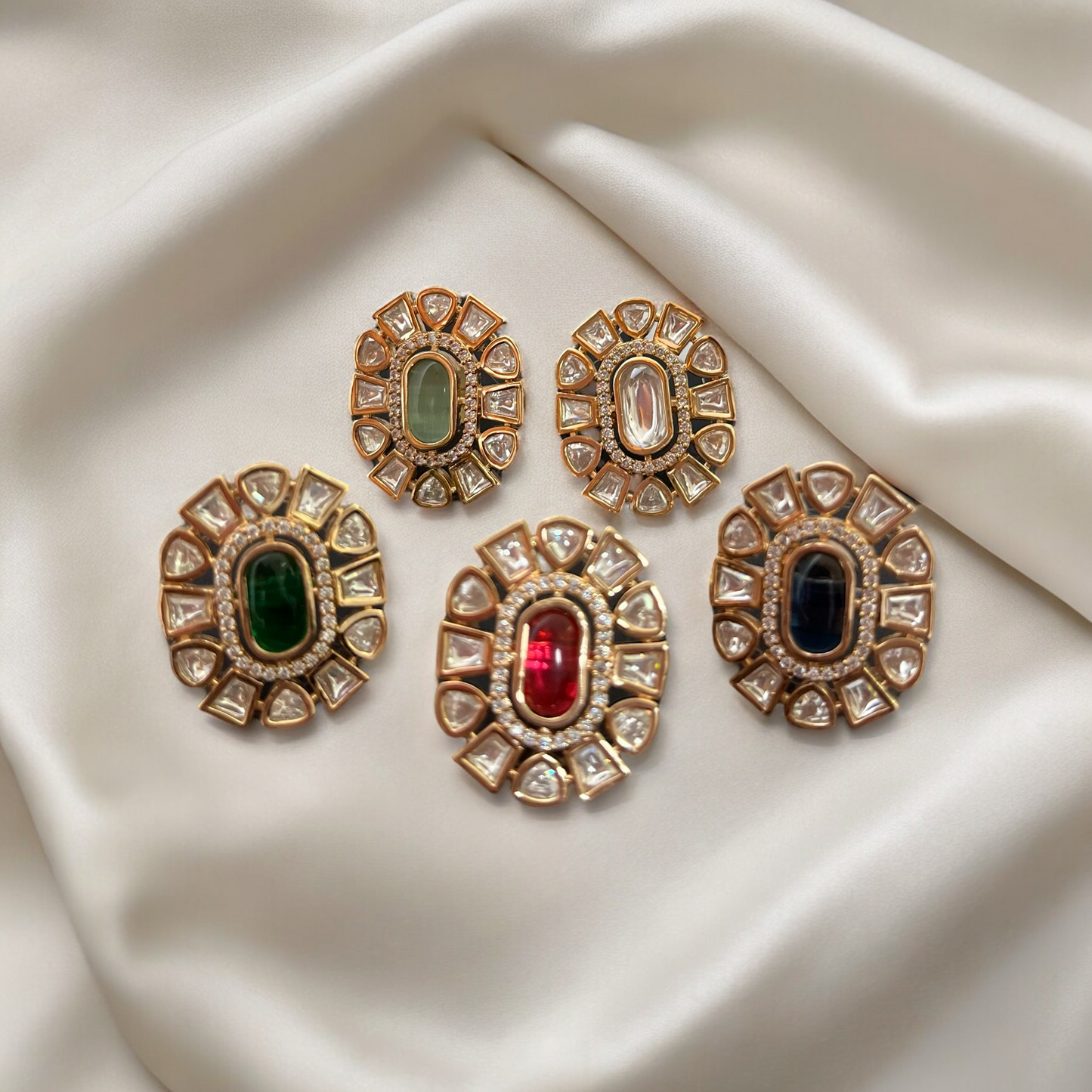 CLASSIC OVAL DESIGNER POLKI STUD EARRING