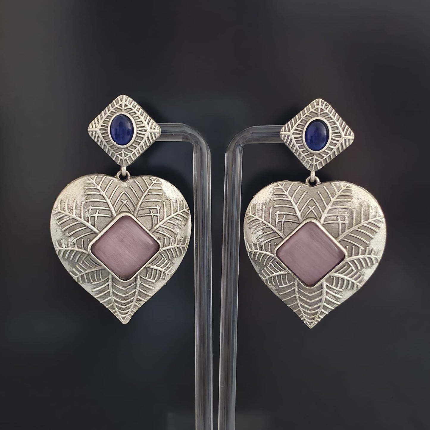 NOOR HEART MONALISA OXIDISED EARRINGS