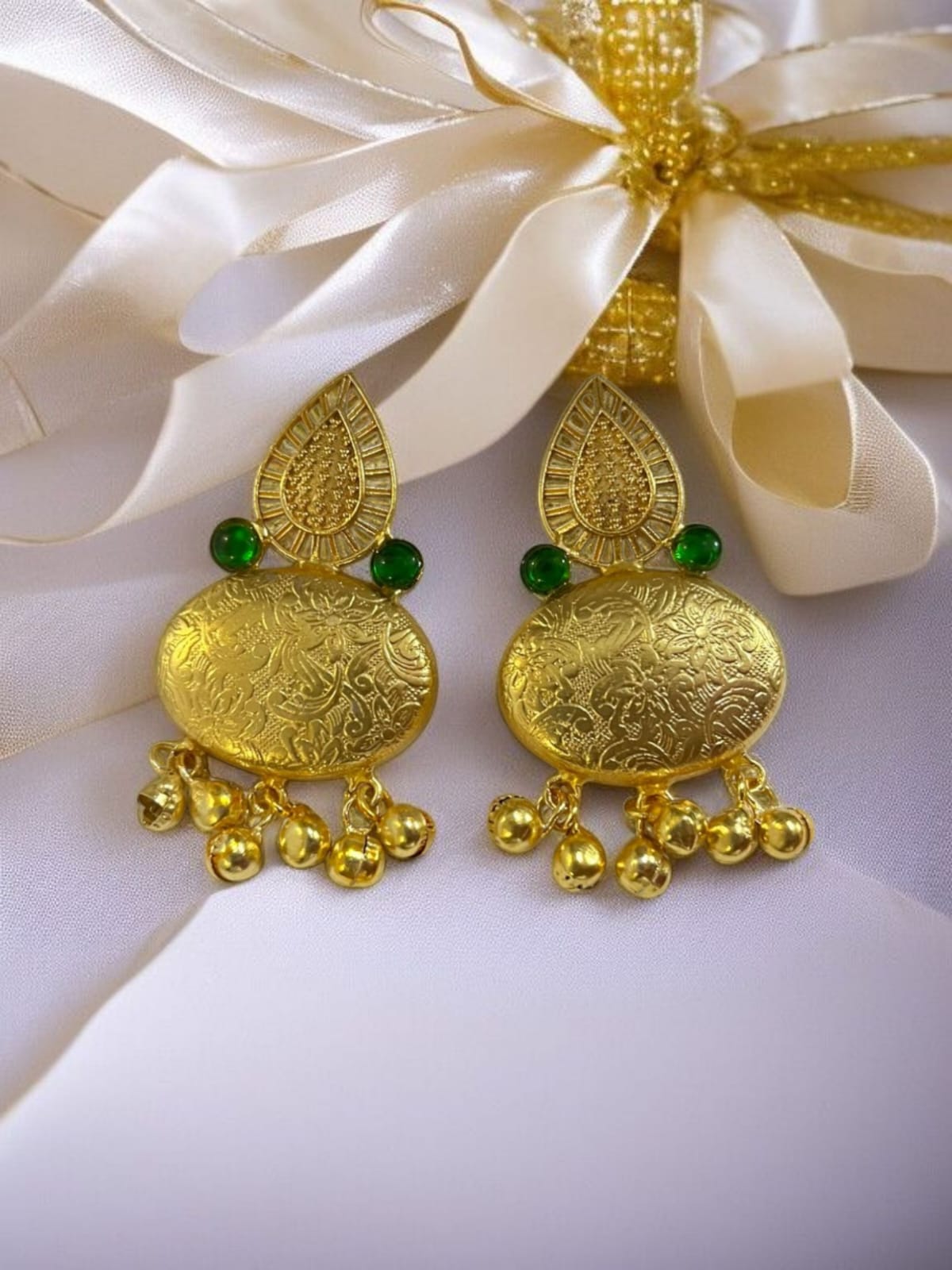 SAANVI GOLD-TONED ENGRAVED BRASS EARRINGS