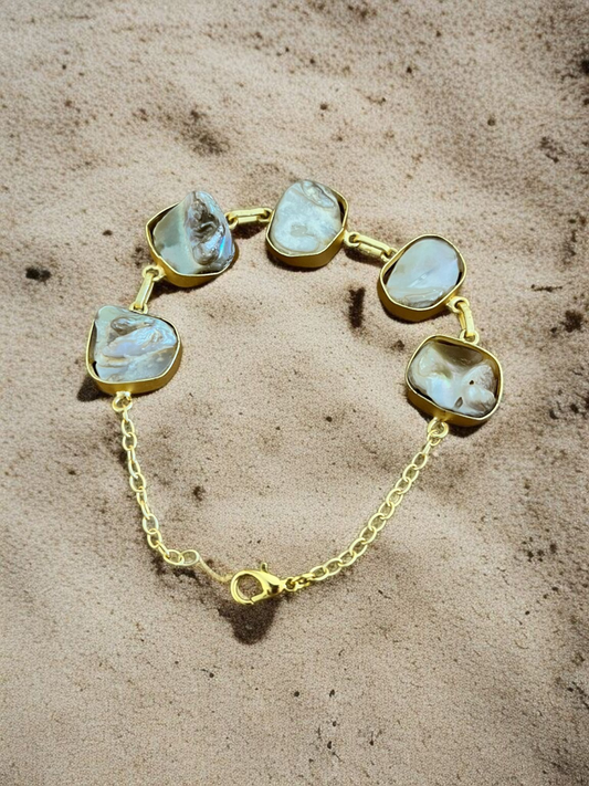 RAW MOTHER OF PEARL BRASS CHAIN  BRACELET