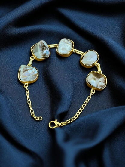 RAW MOTHER OF PEARL BRASS CHAIN  BRACELET