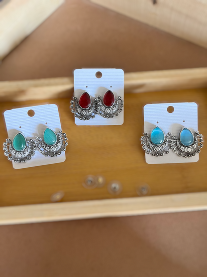 ABHA DROP SILVER OXIDISED EARRING