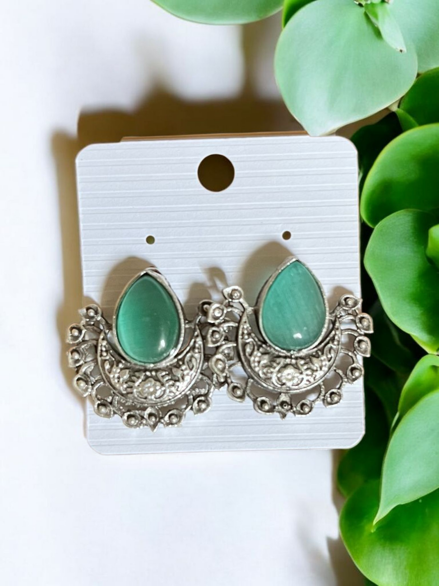 ABHA DROP SILVER OXIDISED EARRING