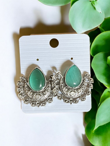 ABHA DROP SILVER OXIDISED EARRING