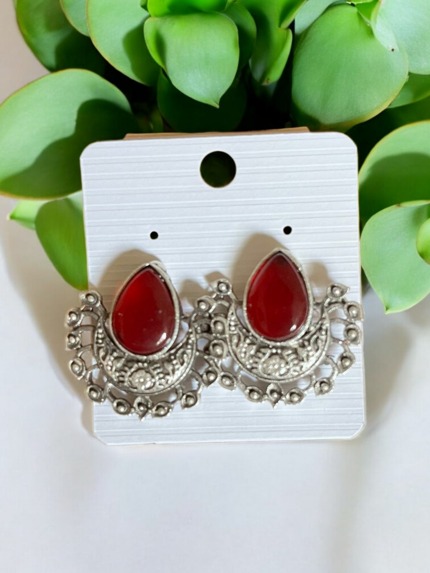 ABHA DROP SILVER OXIDISED EARRING