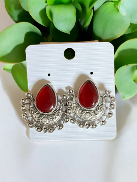 ABHA DROP SILVER OXIDISED EARRING