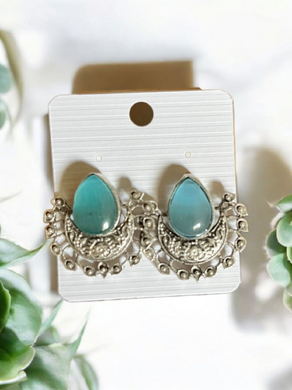 ABHA DROP SILVER OXIDISED EARRING