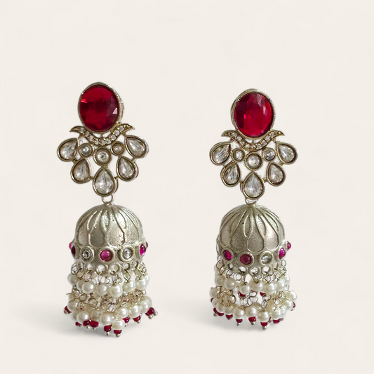 RUBY RADIANCE GERMAN SILVER JHUMKI