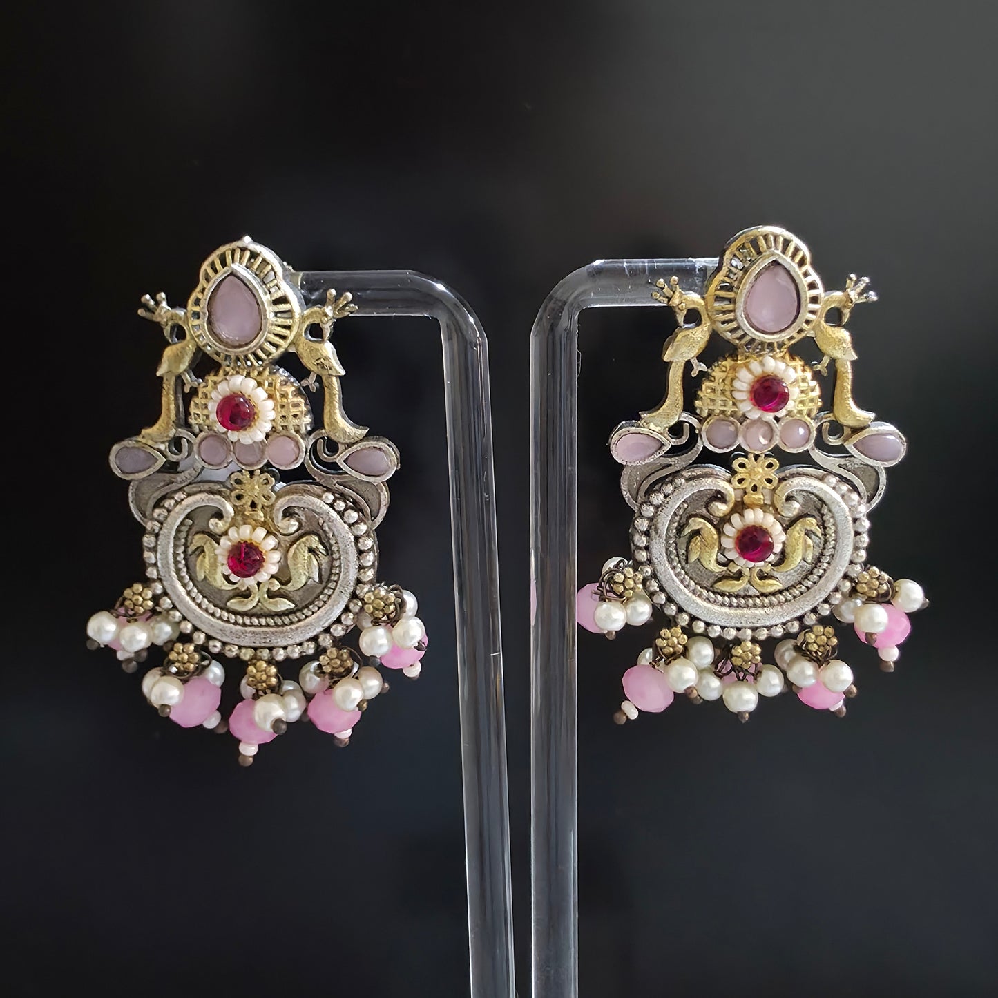 ROYAL JAIPURI TANJORE  ART SILVER TONE EARRING