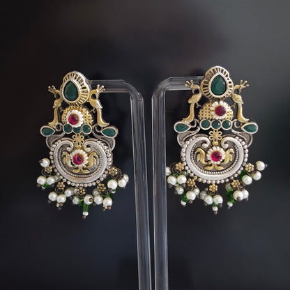ROYAL JAIPURI TANJORE  ART SILVER TONE EARRING