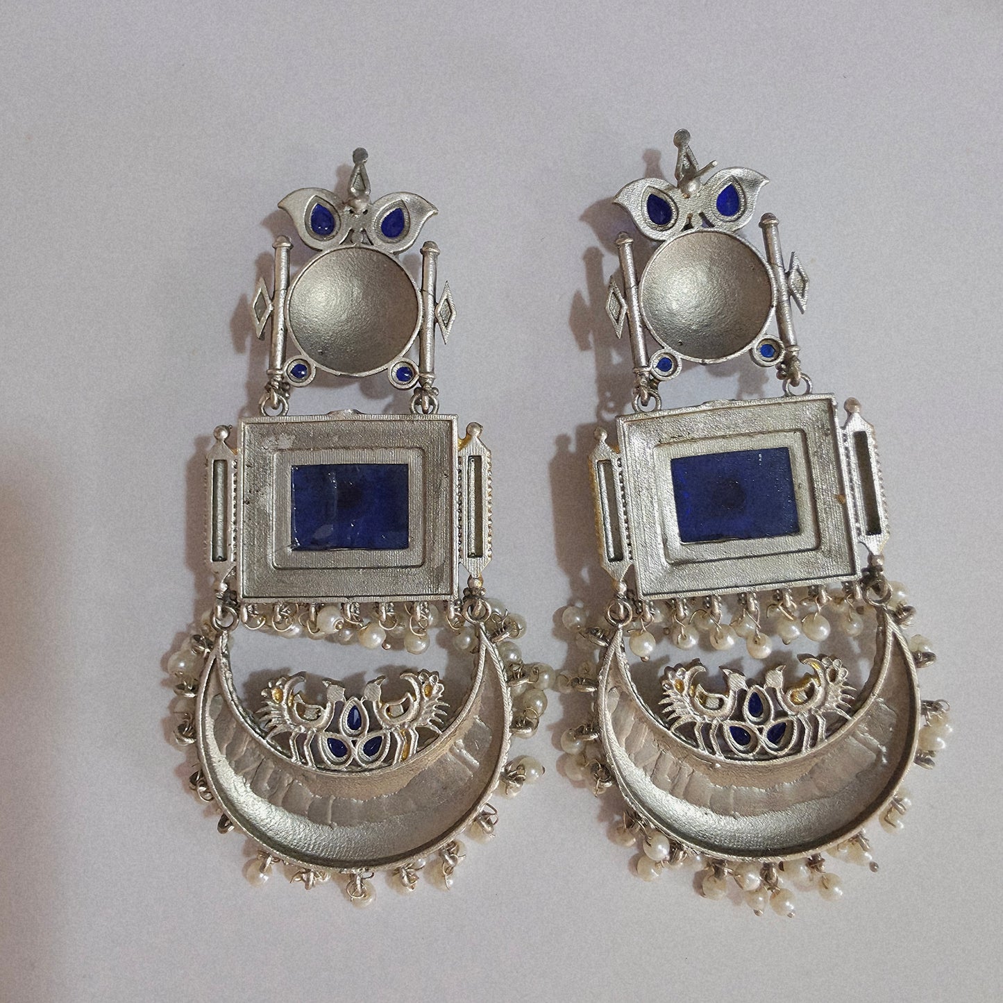 NOOR SILVER REPLICA TANJORE PRINT CHANDBALI EARRING