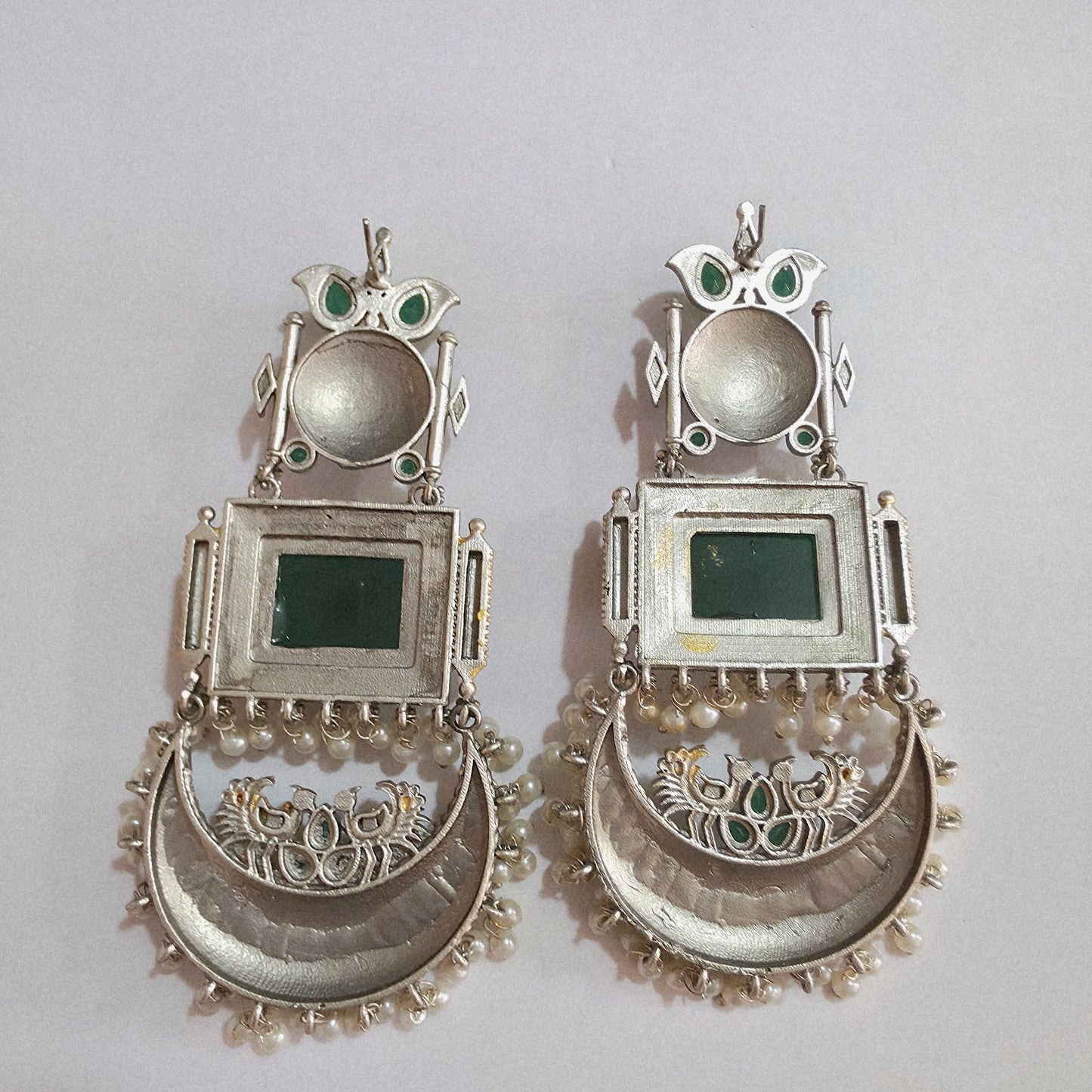 NOOR SILVER REPLICA TANJORE PRINT CHANDBALI EARRING