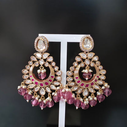 ROYAL JAIPURI PREMIUM MOSSANITE POLKI WITH KUNDAN CHANDBALI