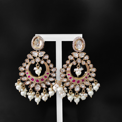 ROYAL JAIPURI PREMIUM MOSSANITE POLKI WITH KUNDAN CHANDBALI