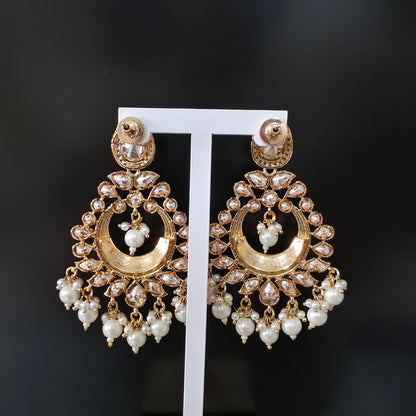 ROYAL JAIPURI PREMIUM MOSSANITE POLKI WITH KUNDAN CHANDBALI