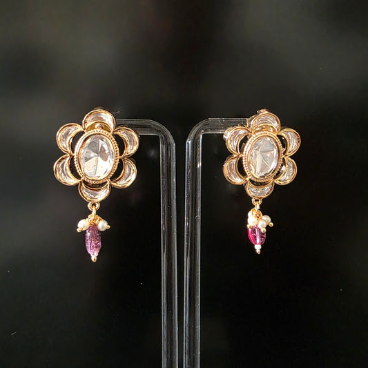 GOLD PLATED UNCUT POLKI STUD EARRING