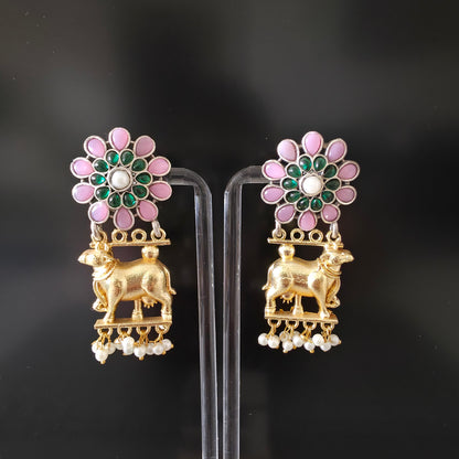 NANDI DUAL TONE SILVER OXIDISED EARRING