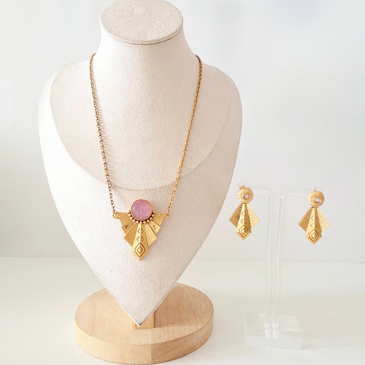 KHUSHI MAT GOLD NAVY BLUE STONE CHAIN NECKLASE SET