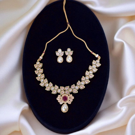 RED RUBY POLKI KUNDAN NECKLASE SET
