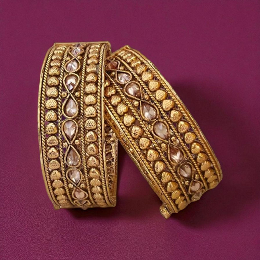 GOLD MAT FINISH KUNDAN ADJUSTABLE BANGLES