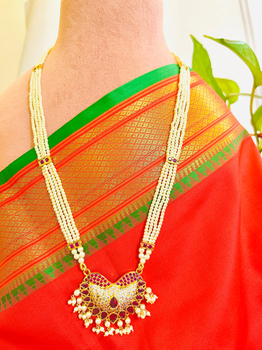 MAHARASHTRIAN TRADITIONAL GOLD PLATED TANMANI LONG NECKLACE- 12 INCH