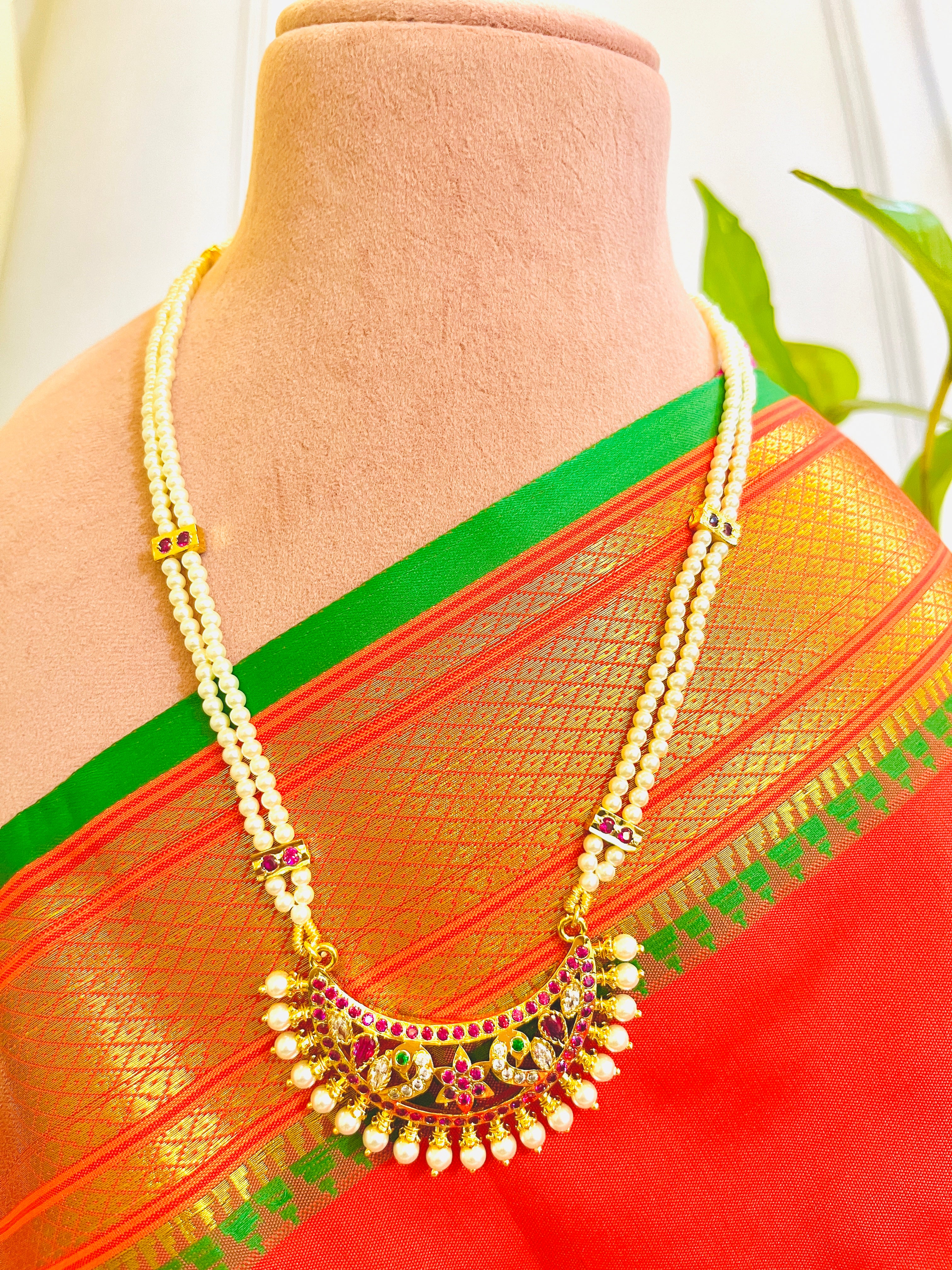 MAHARASHTRIAN TRADITIONAL GOLD PLATED TANMANI LONG NECKLACE -16 INCH ...